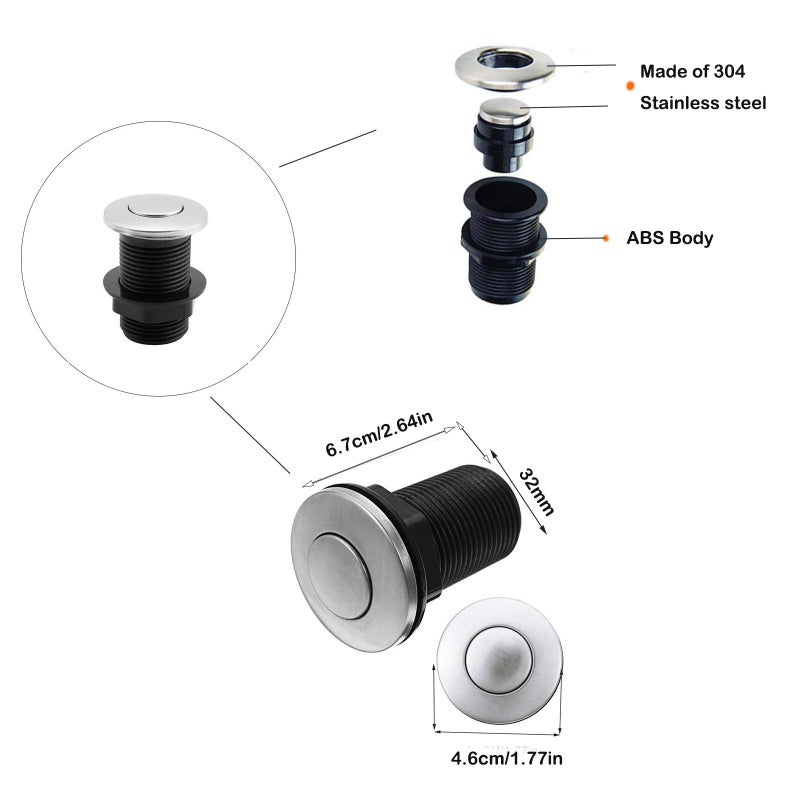 Ketofa 2026 Upgraded Sink Top Push Button with Air Hose Replacement, Air Switch Button for Garbage Disposal Air Actived Switch Sink Garbage Disposal Parts by Ketofa - Image 2